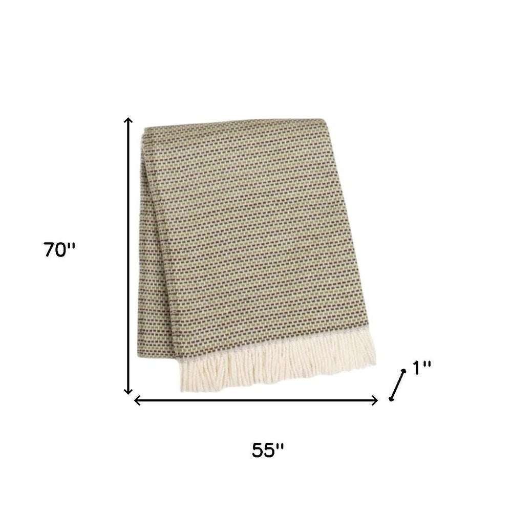 55" X 70" Moss Green Cotton Blend Woven Plush Throw Blanket with Fringe HomeRoots