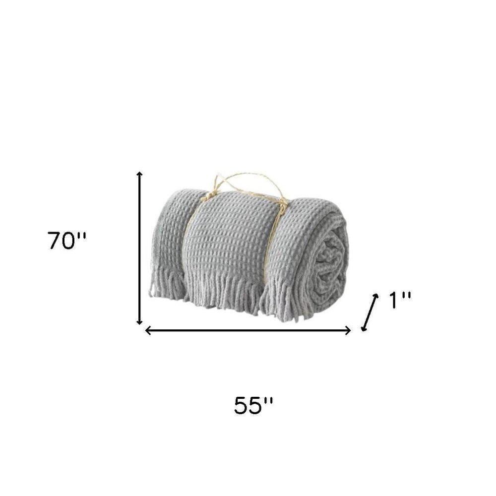55" X 70" Sage And Gray Cotton Blend Woven Checkered Plush Throw Blanket with Fringe HomeRoots