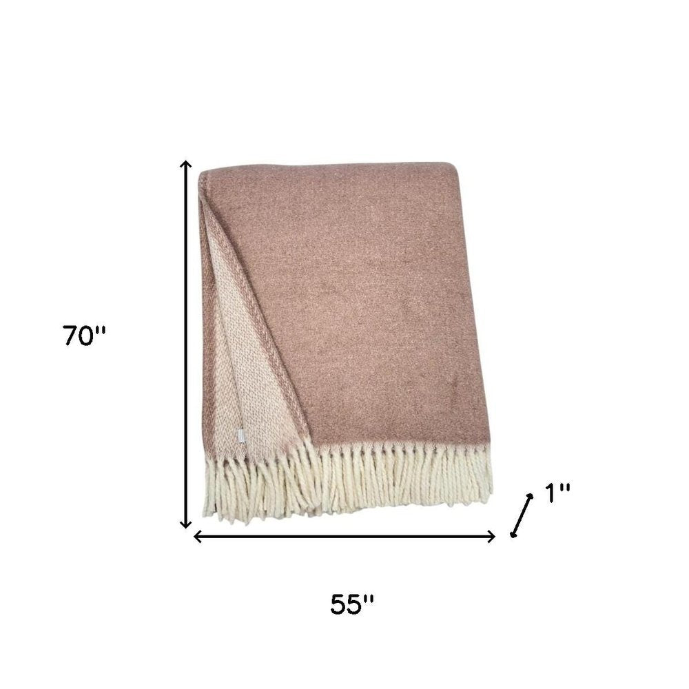55" X 70" Dusty Rose And White Chevron Cotton Blend Woven Plush Throw Blanket with Fringe HomeRoots
