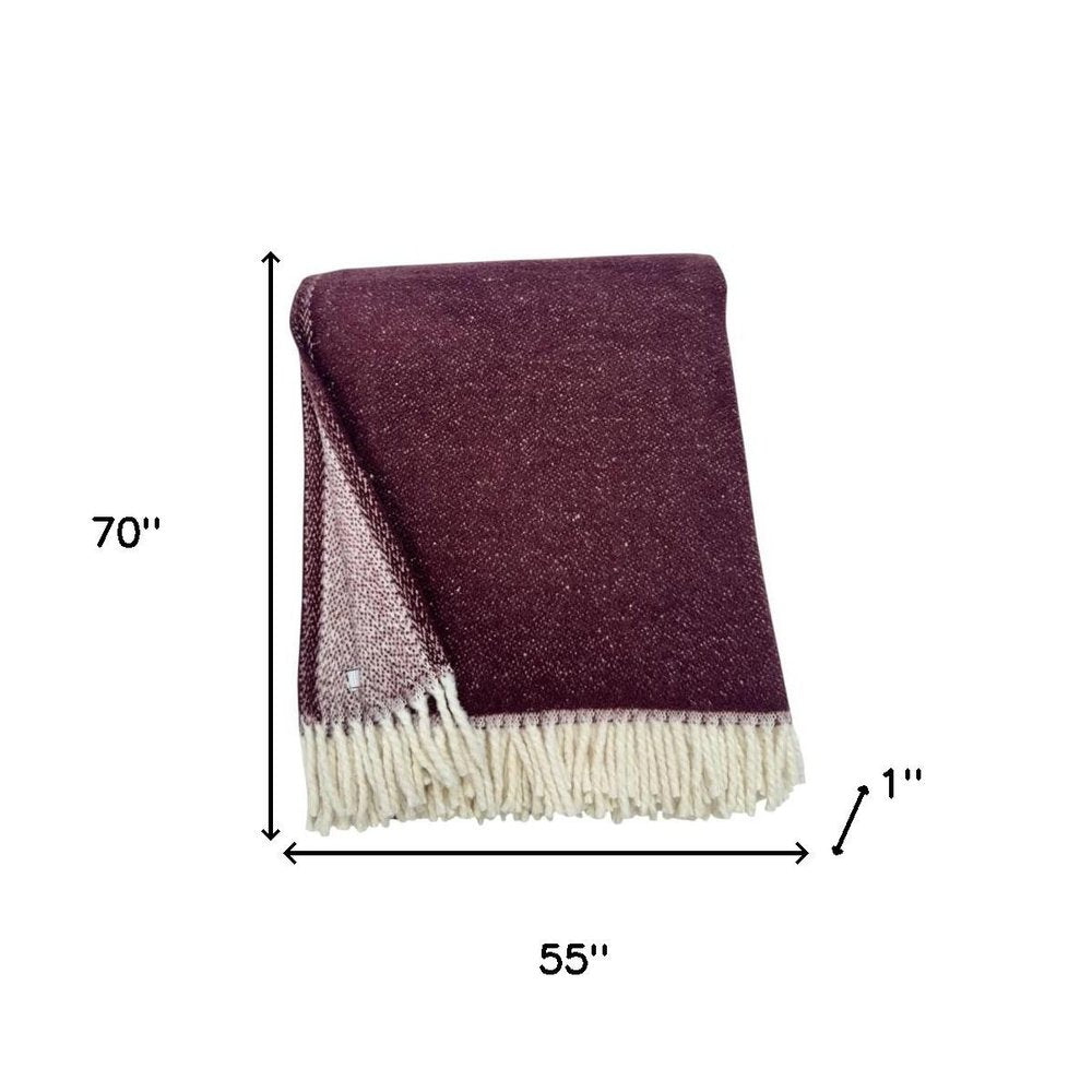 55" X 70" Plum And White Cotton Blend Woven Chevron Plush Throw Blanket with Fringe HomeRoots
