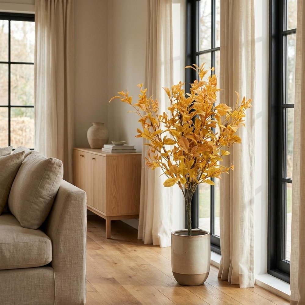 Set of Six 12" Yellow And Orange Artificial Foliage Tree