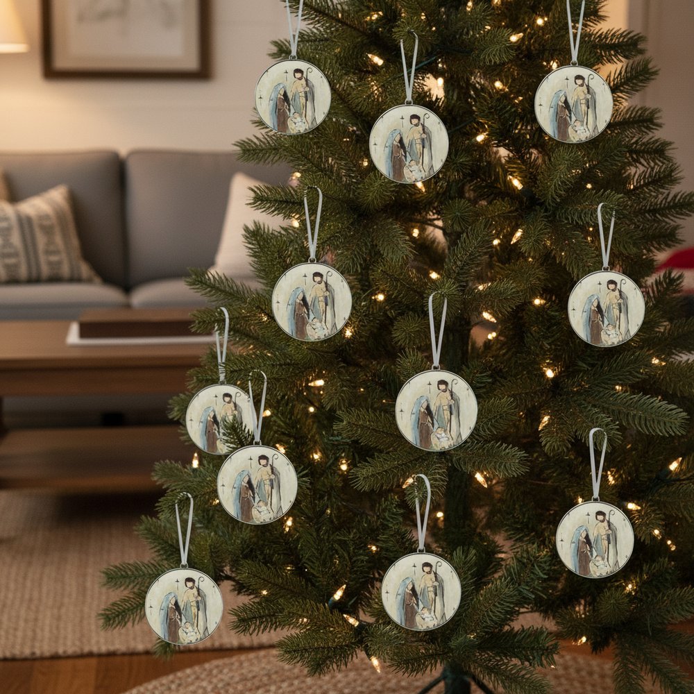 Set of Twelve Beige Brown And Blue Shatterproof Iron Hanging Figurine Ornaments HomeRoots