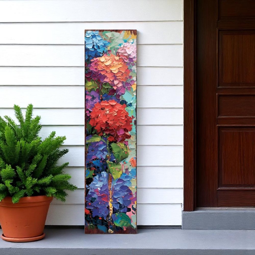 36" Blue Purple And Red Hydrangeas Solid Wood Porch Sign HomeRoots