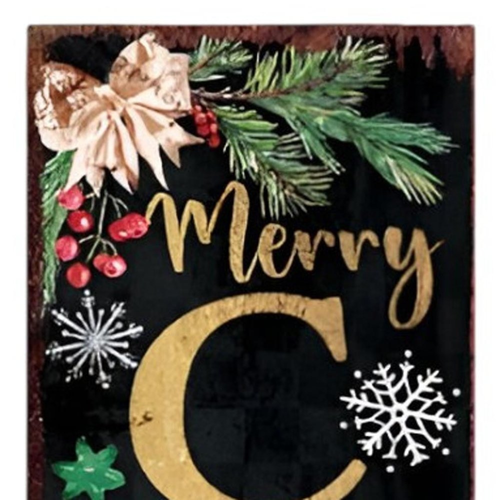 36" Black And Gold Merry Christmas Reindeer Solid Wood Porch Sign HomeRoots