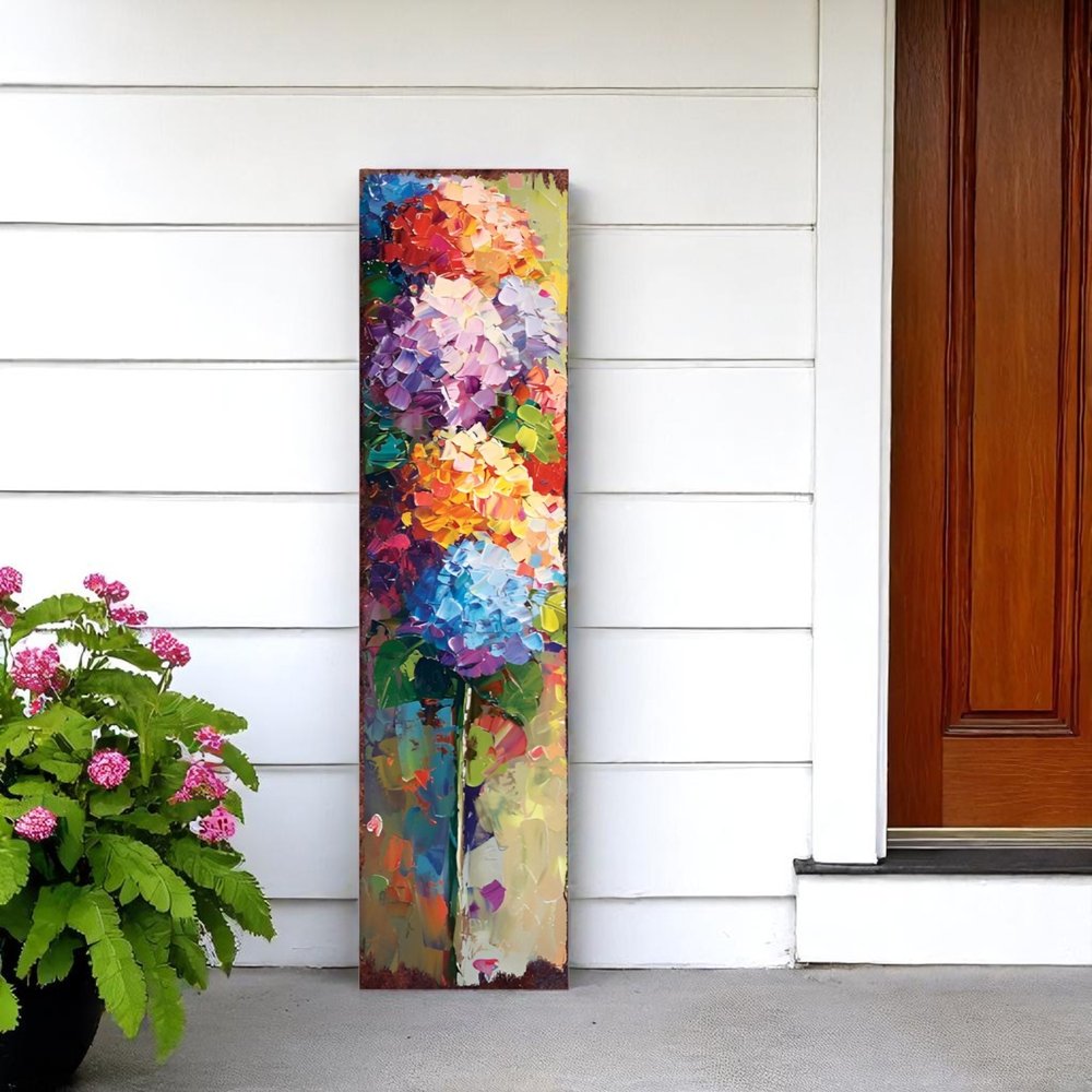 36" Blue Orange And Purple Hydrangeas Solid Wood Porch Sign HomeRoots