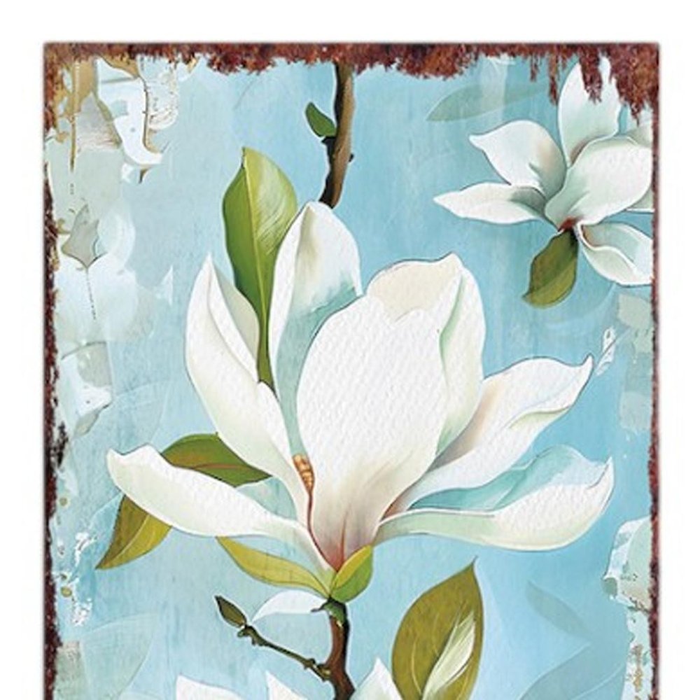 36" Blue White Green And Brown Solid Wood Magnolia Porch Sign HomeRoots