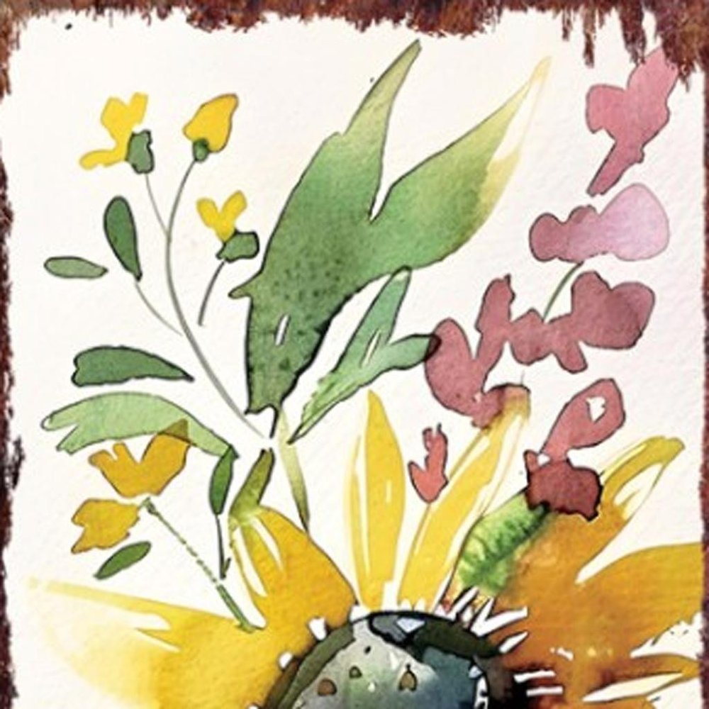 36" Yellow Off White Blue And Brown Solid Wood Wildflowers Porch Sign HomeRoots