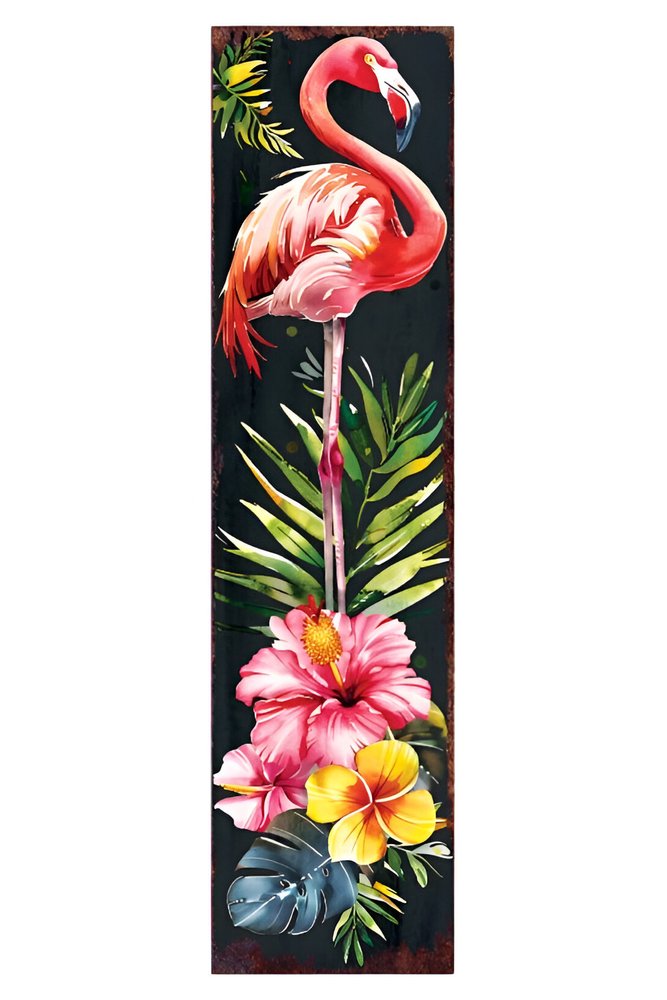 36" Black Pink And Coral Solid Wood Flamingo Porch Sign HomeRoots