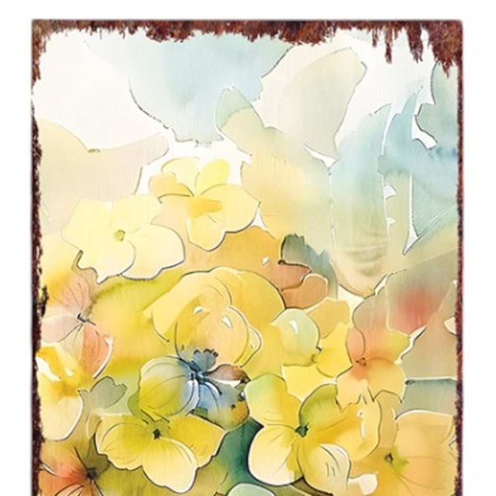 36" Yellow Blue And Green Solid Wood Hydrangeas Porch Sign HomeRoots