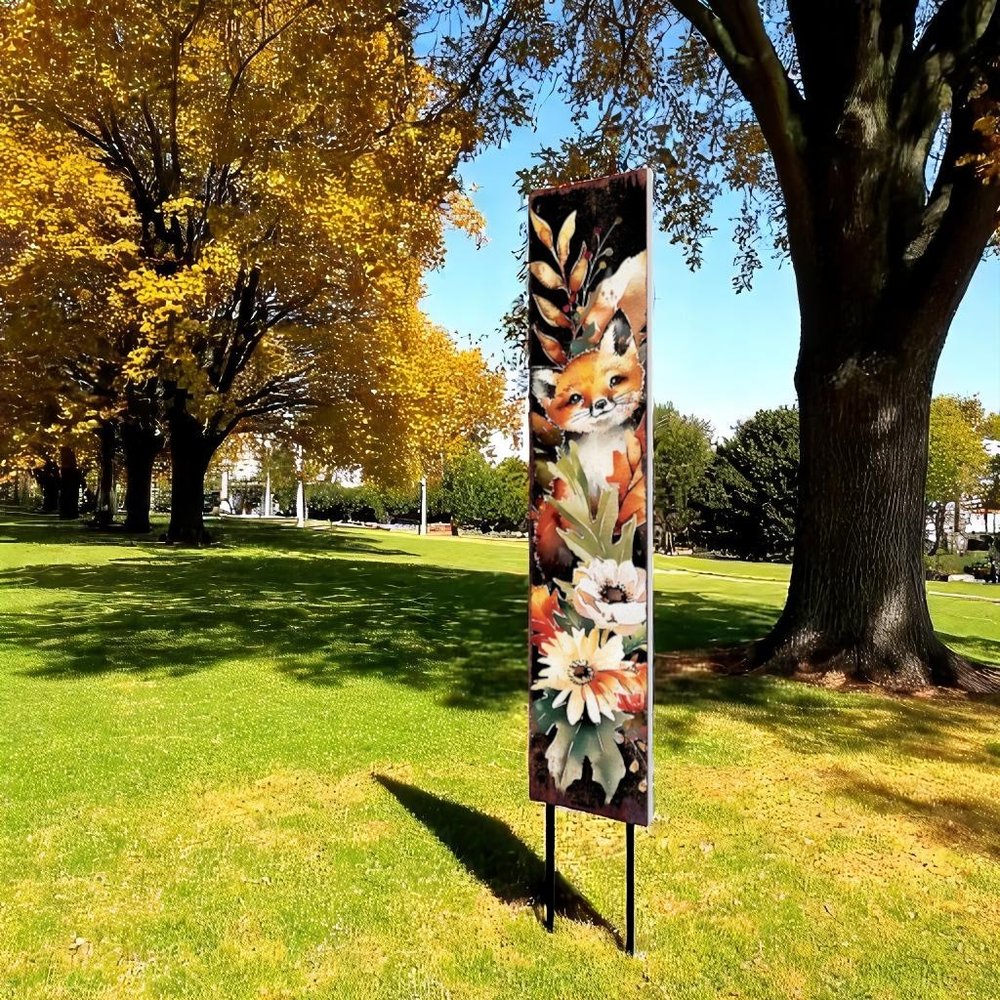 42" Black Tan Off White And Orange Floral Bouquet Solid Wood Fox Garden Stake HomeRoots