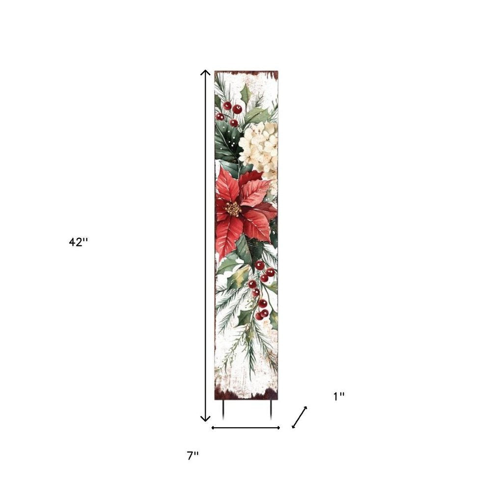 42" Green Red And White Solid Wood Christmas Poinsettia Garden Stake HomeRoots