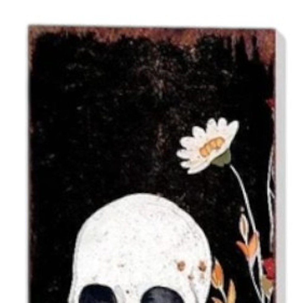 7" Black Orange And White Solid Wood Wildflowers Halloween Skeleton Garden Stake HomeRoots