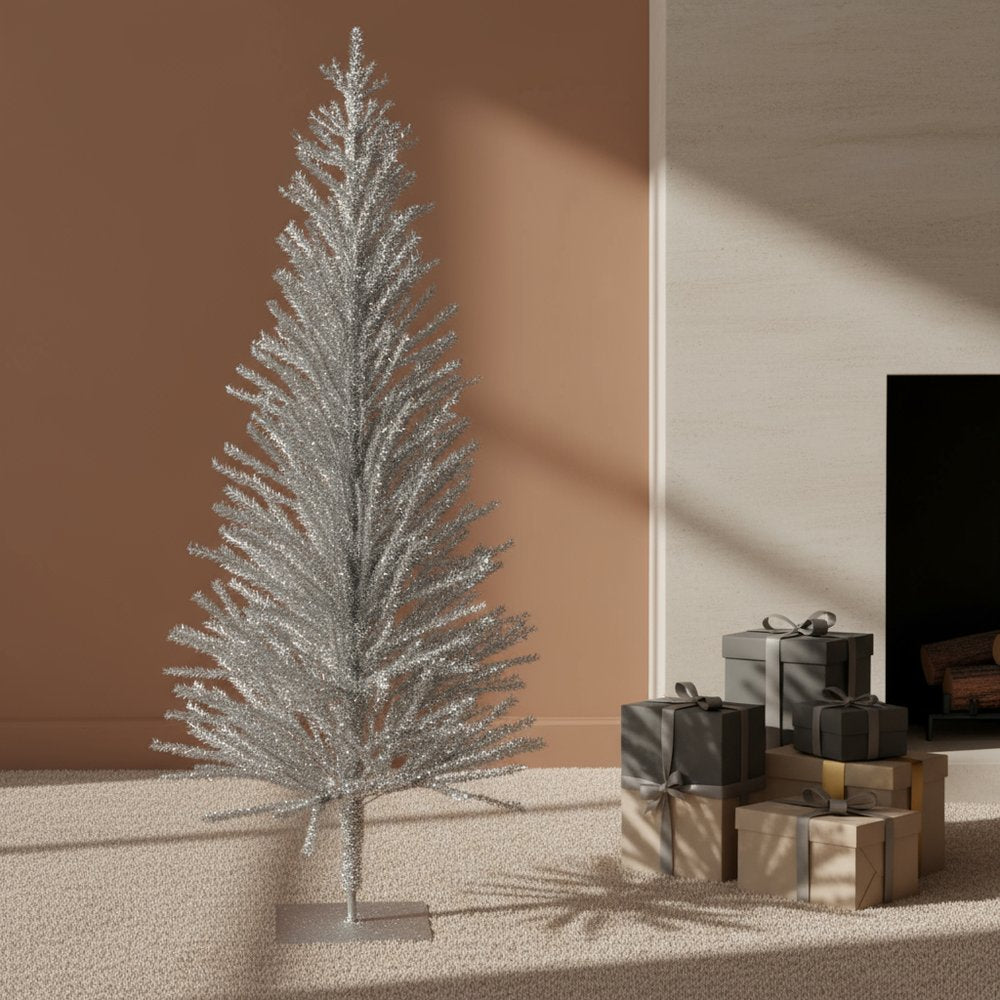 4' Silver Tinsel Sparse Pine Christmas Tree HomeRoots