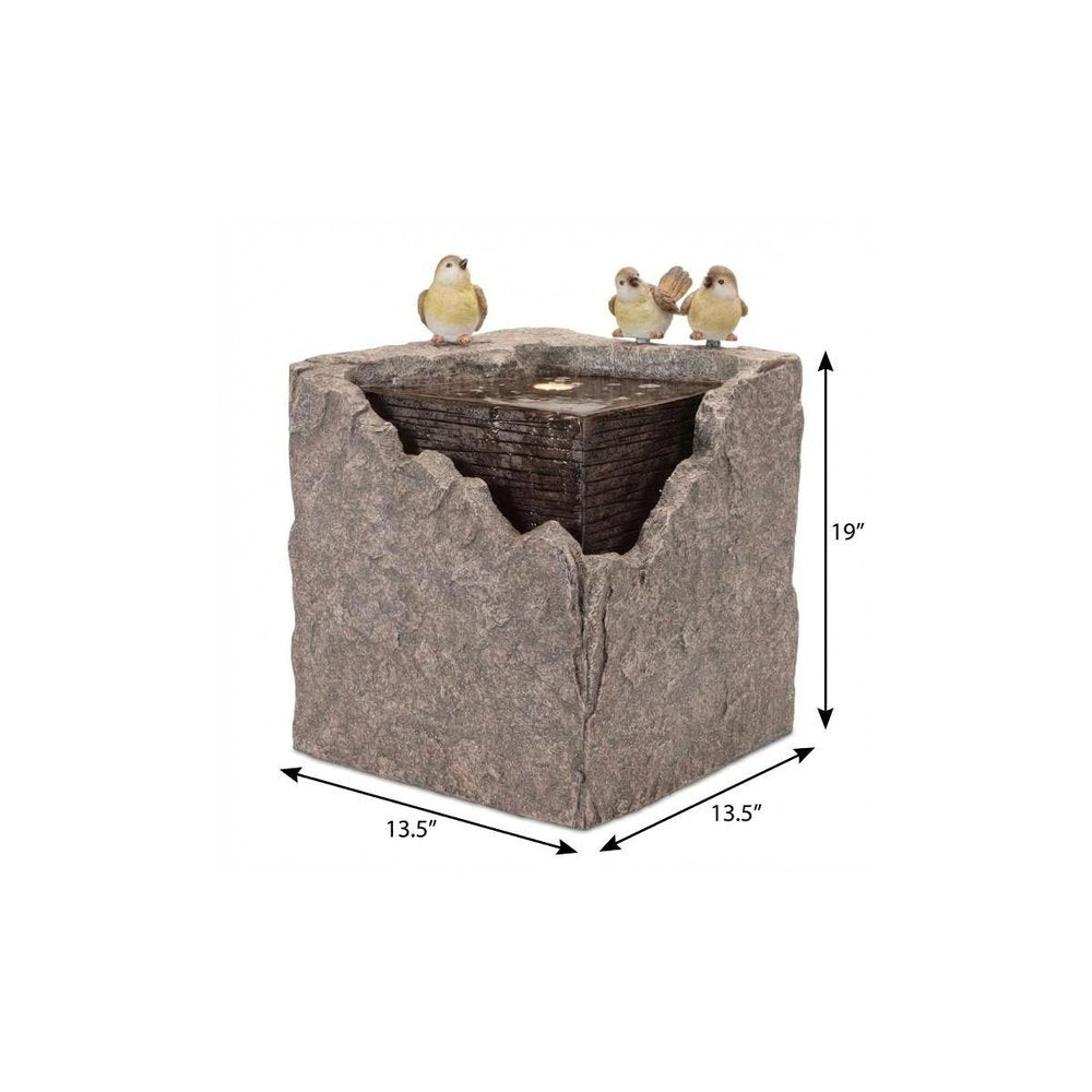 19" Gray Stone LED lights Birds Garden Art HomeRoots