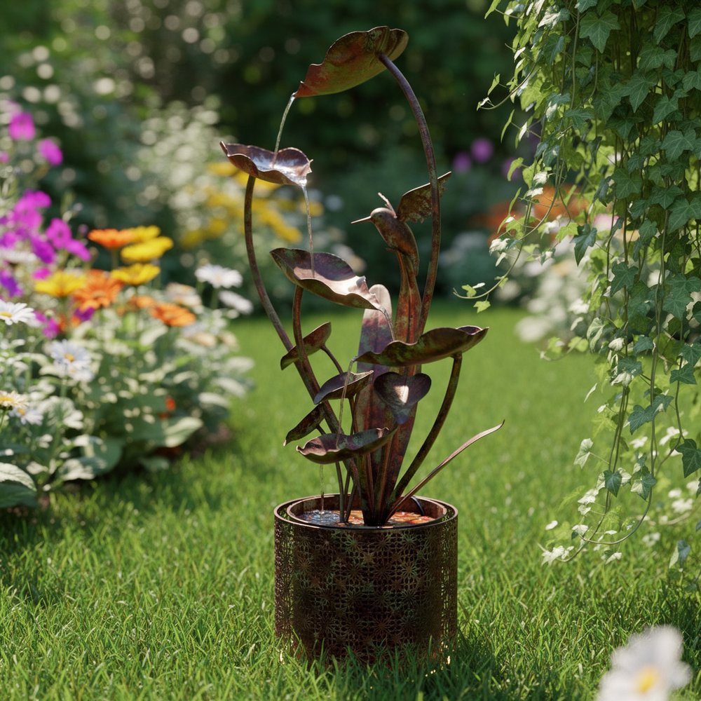 42" Brown Metal LED lights Birds Garden Art HomeRoots
