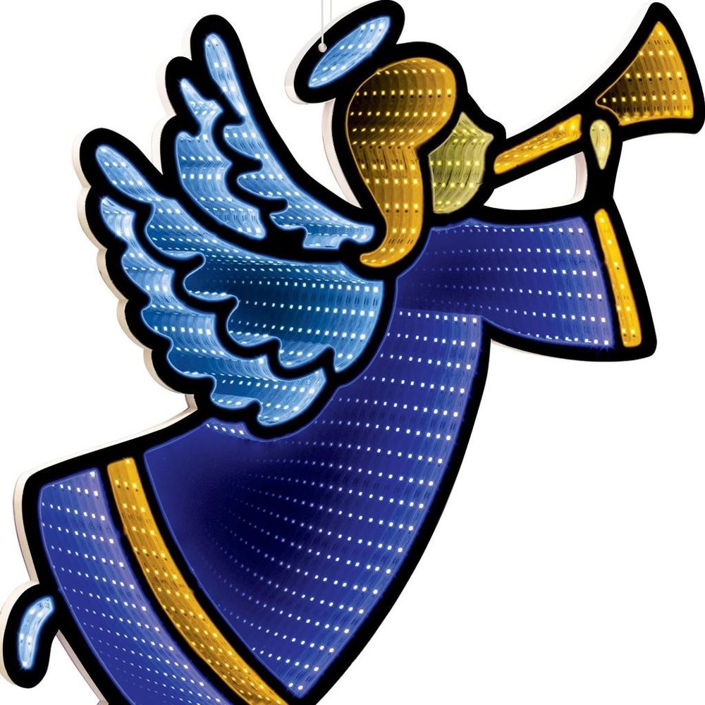 17" Blue And Yellow Acrylic Angel Christmas Tabletop Sign with LED HomeRoots