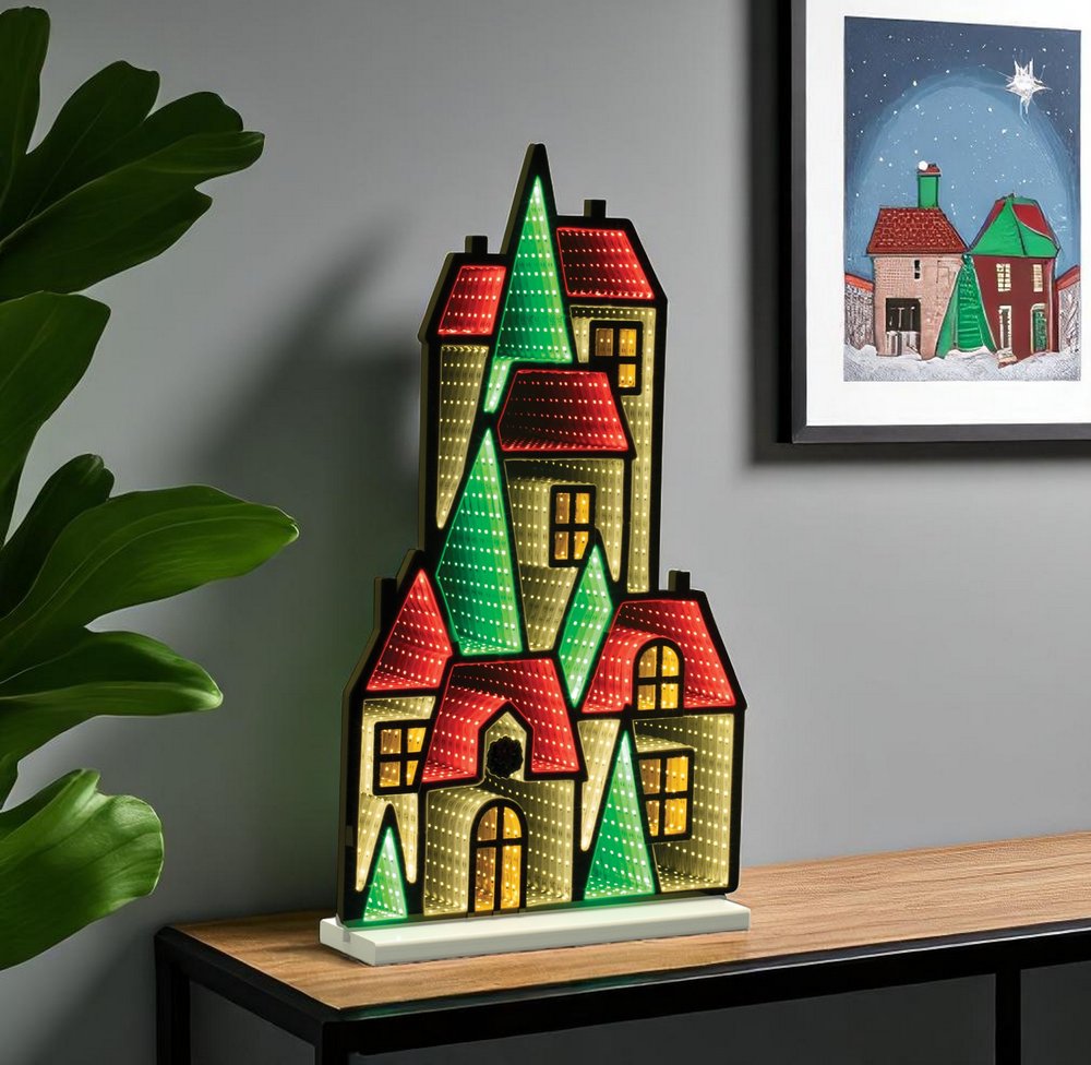 28" Green Red And White Acrylic House Tabletop Sign with LED HomeRoots