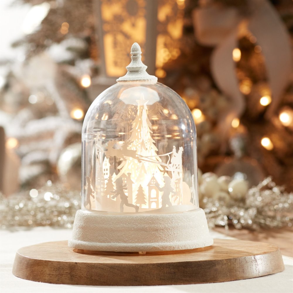 9" White Plastic Christmas Santa Tabletop Sculpture with LED HomeRoots