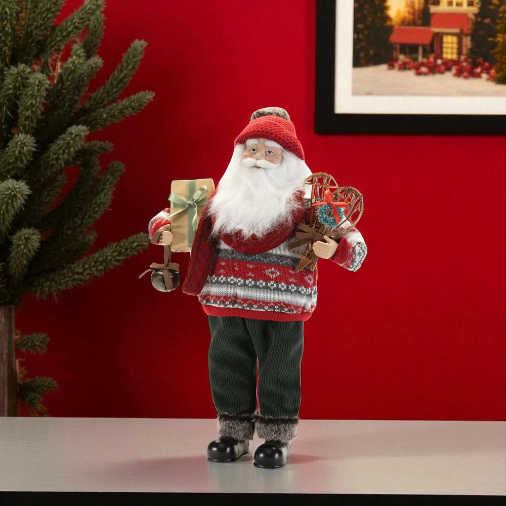 19" Red White And Black Fabric Christmas Santa Figurine HomeRoots