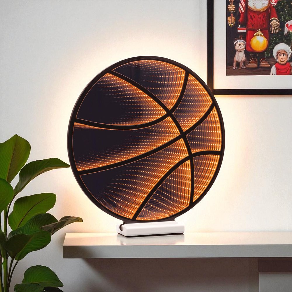17" Black And Orange Acrylic Basketball Tabletop Sign with LED HomeRoots