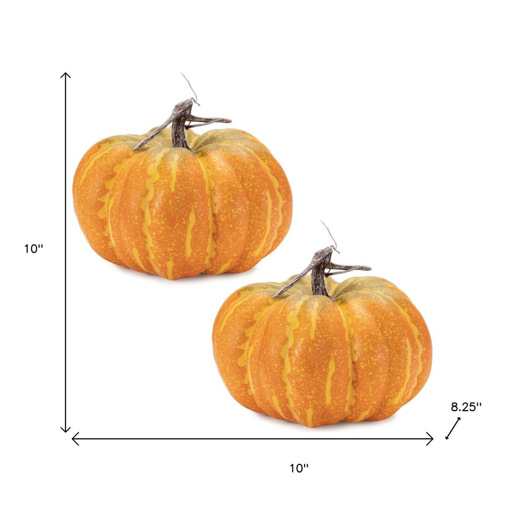 Set of Two Orange And Yellow Plastic Pumpkin Thanksgiving Pumpkin Tabletop Sculpture HomeRoots