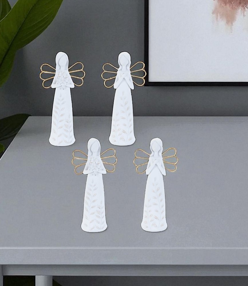 Set of Two White And Gold Polyresin Angel Figurine HomeRoots