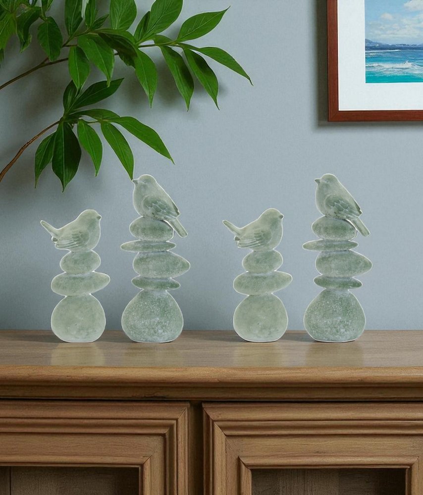 Set of Four Green Polyresin Bird Figurine HomeRoots