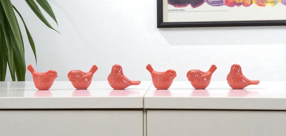 Set of Six Pink Ceramic Bird Figurine HomeRoots