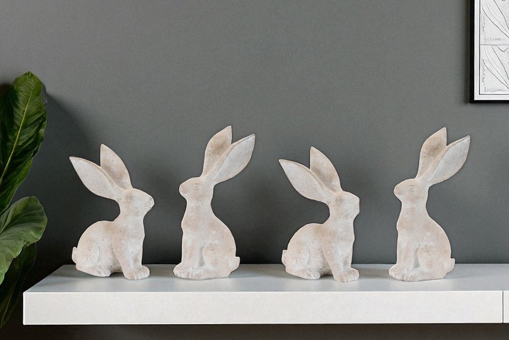 Set of Four Beige Resin Bunny Rabbit Figurines HomeRoots