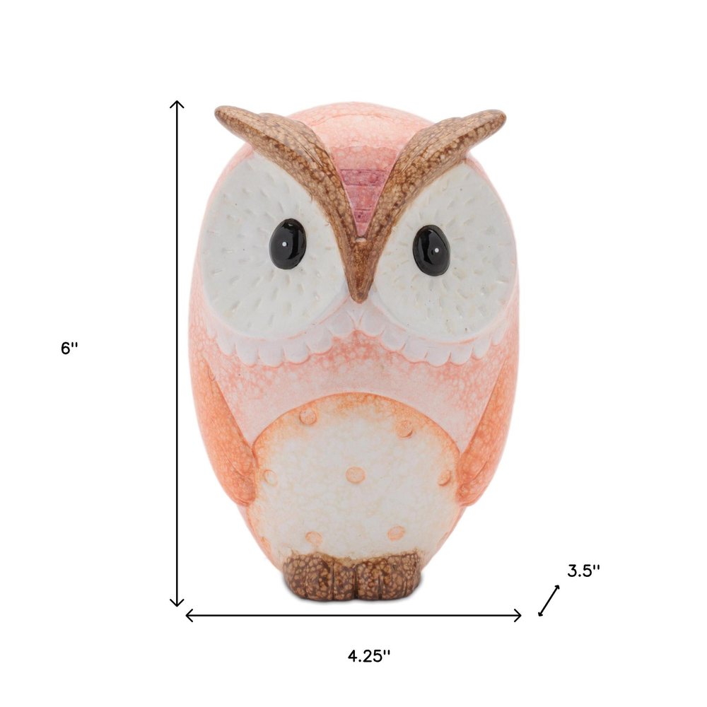 Set of Three Pink And Beige Terracotta Owl Figurines HomeRoots