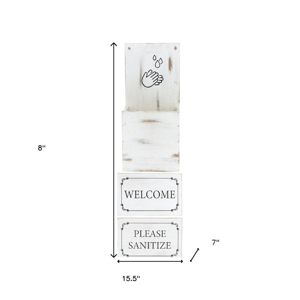 8" Set of Two Brown And White Solid Wood Welcome Please Sanitize Porch Sign HomeRoots