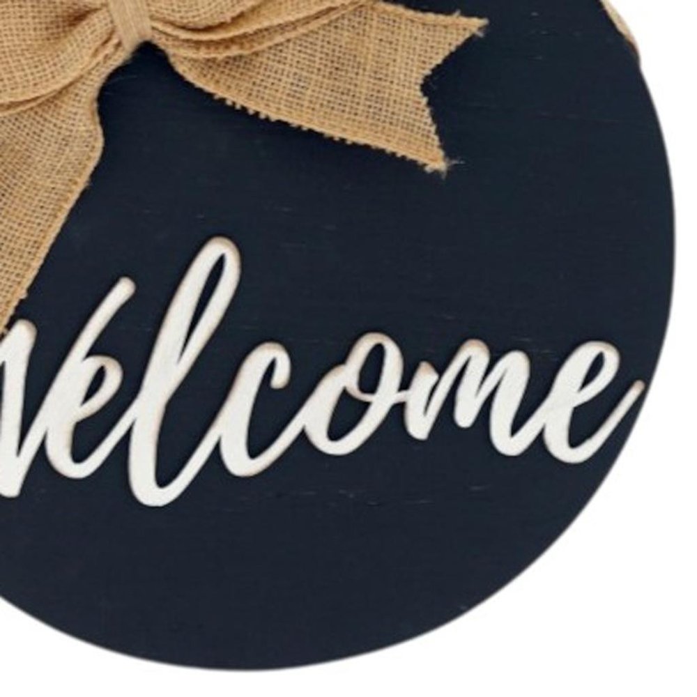 12" Black Hello and Welcome Solid Wood Reversible Hanging Wall Or Door Decor HomeRoots