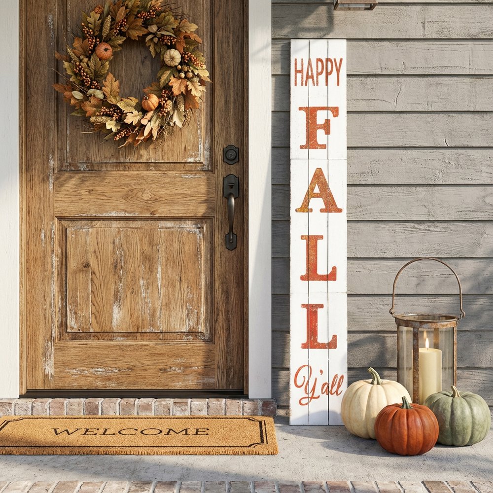 72" White And Orange Solid Wood Happy Fall Porch Sign HomeRoots