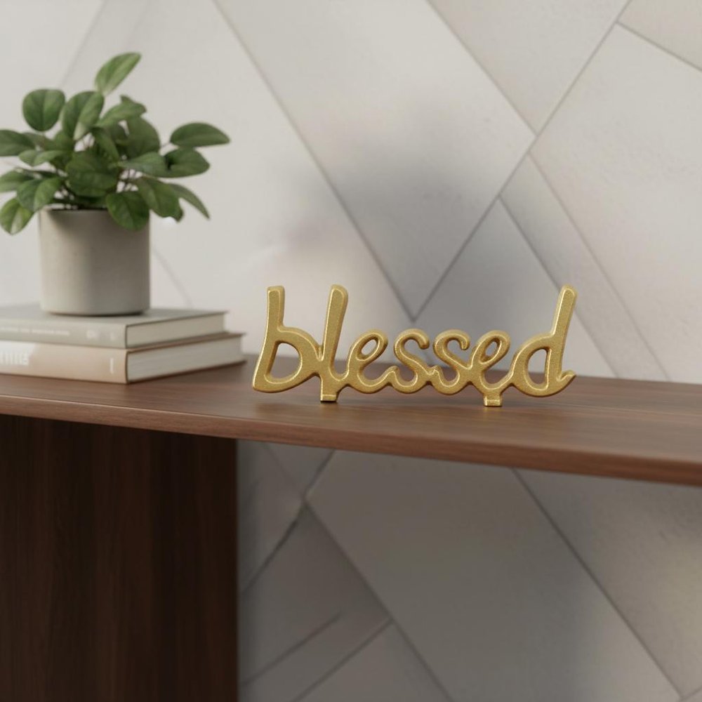 8" Gold Cast Iron Blessed Hand Painted Tabletop Sculpture HomeRoots