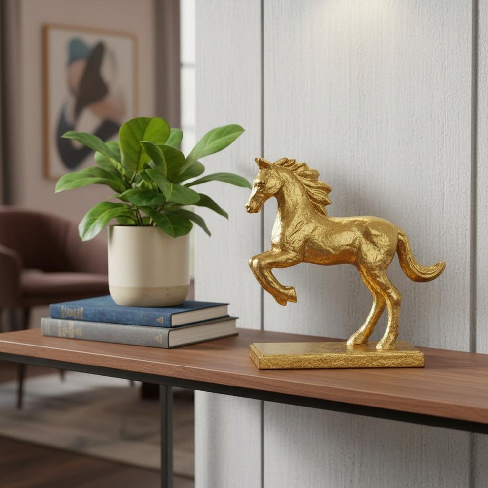 7" Gold Cast Iron Horse Tabletop Sculpture HomeRoots