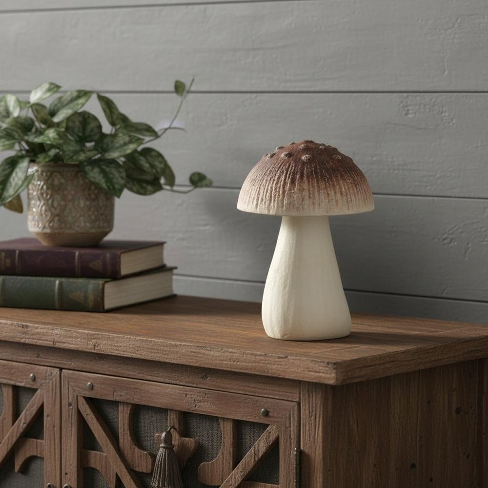 6" Red And Off White Cast Iron Mushroom Tabletop Sculpture HomeRoots
