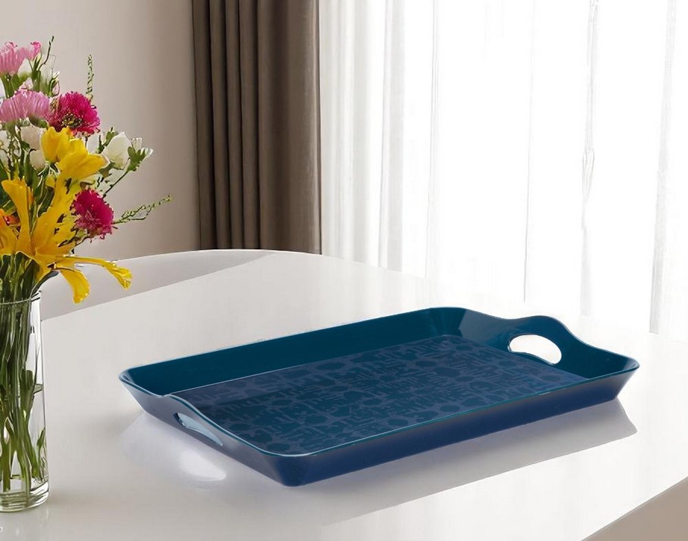 17" Blue Abstract Geo Printed Serving Tray HomeRoots