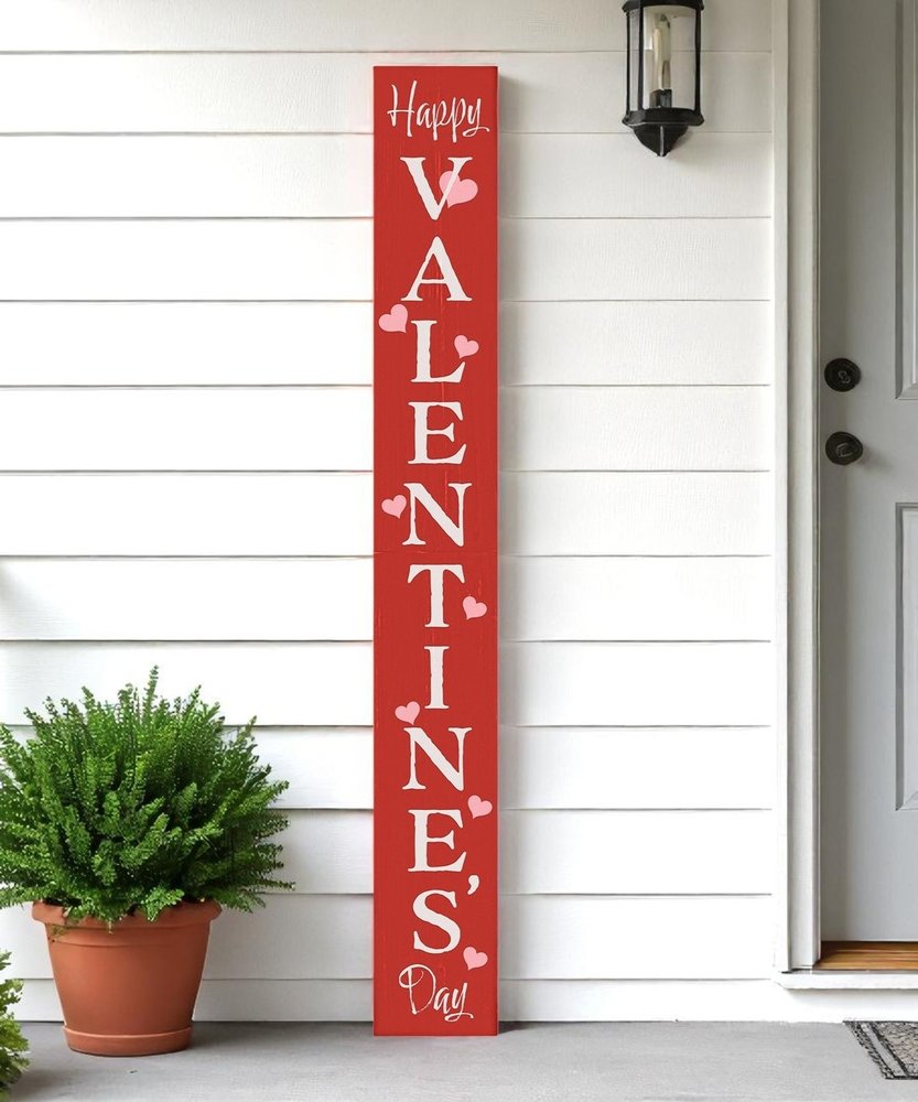 72" Red And White Solid Wood Happy Valentine's Day Valentine's Day Porch Sign HomeRoots
