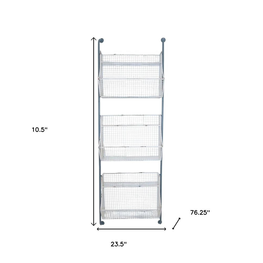 24" White And Gray Metal Baskets Wall Mounted Cubby Shelf HomeRoots