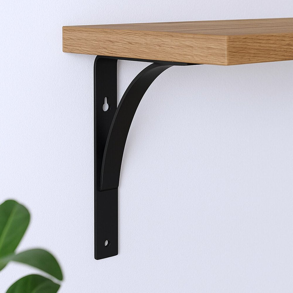 8" Set Of Two Black Curved Metal Wall Mounted Shelf Brackets HomeRoots