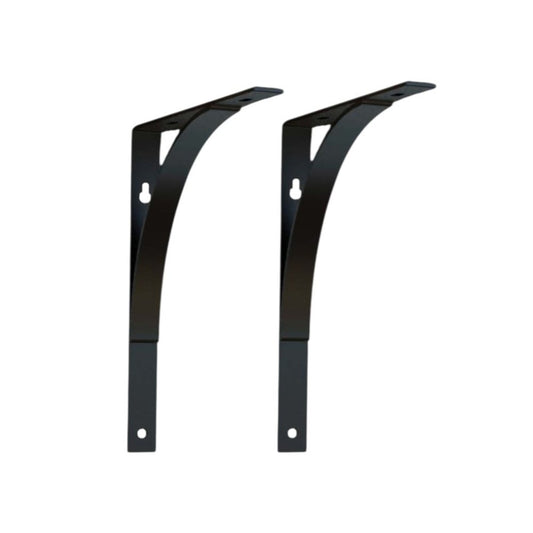 8" Set Of Two Black Curved Metal Wall Mounted Shelf Brackets HomeRoots