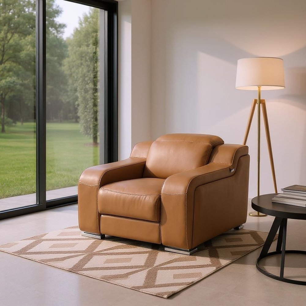 41" Chestnut Italian Leather Wall Hugger Recliner With USB HomeRoots
