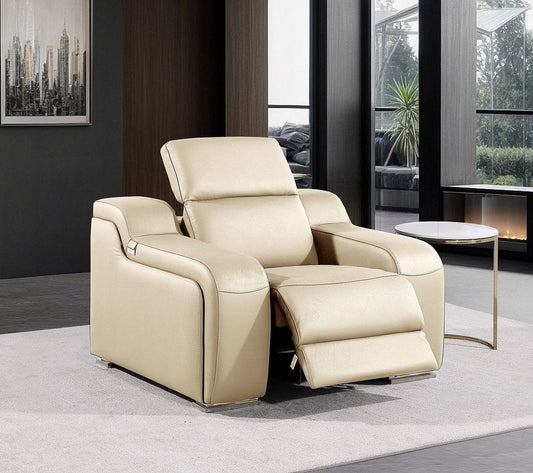 41" Beige Italian Leather Wall Hugger Recliner With USB HomeRoots