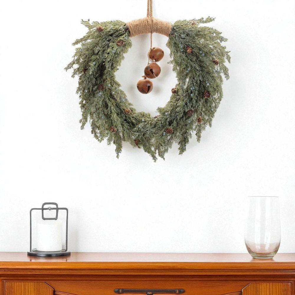 22" Green And Brown Pine And Jingle Bells Artificial Christmas Wreath HomeRoots