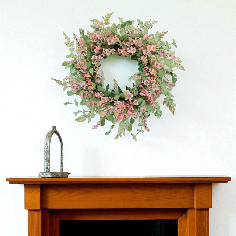 18" Pink And Green Mixed Assortment Artificial Wreath HomeRoots