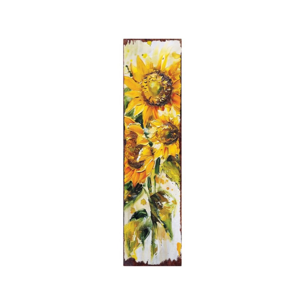 36" Brown Green And Yellow Solid Wood Sunflowers Porch Sign HomeRoots