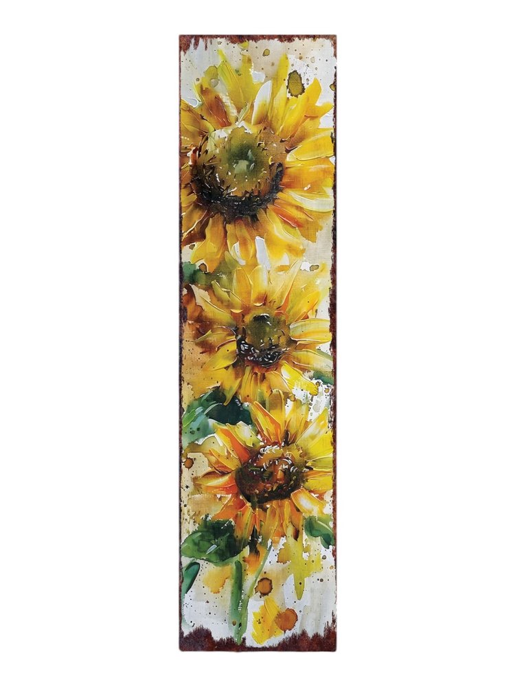 36" Brown Green And Yellow Solid Wood Sunflowers Porch Sign HomeRoots