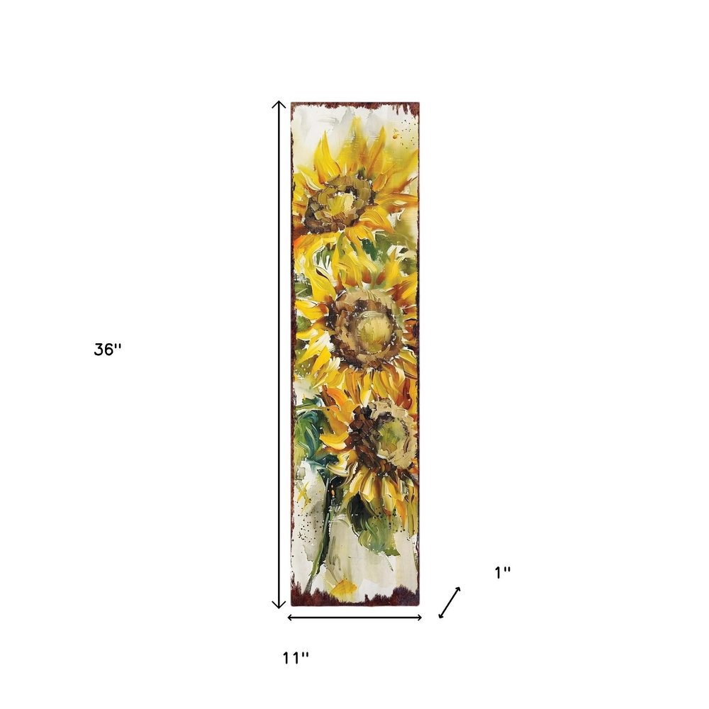 36" Brown Green And Yellow Solid Wood Sunflowers Porch Sign HomeRoots