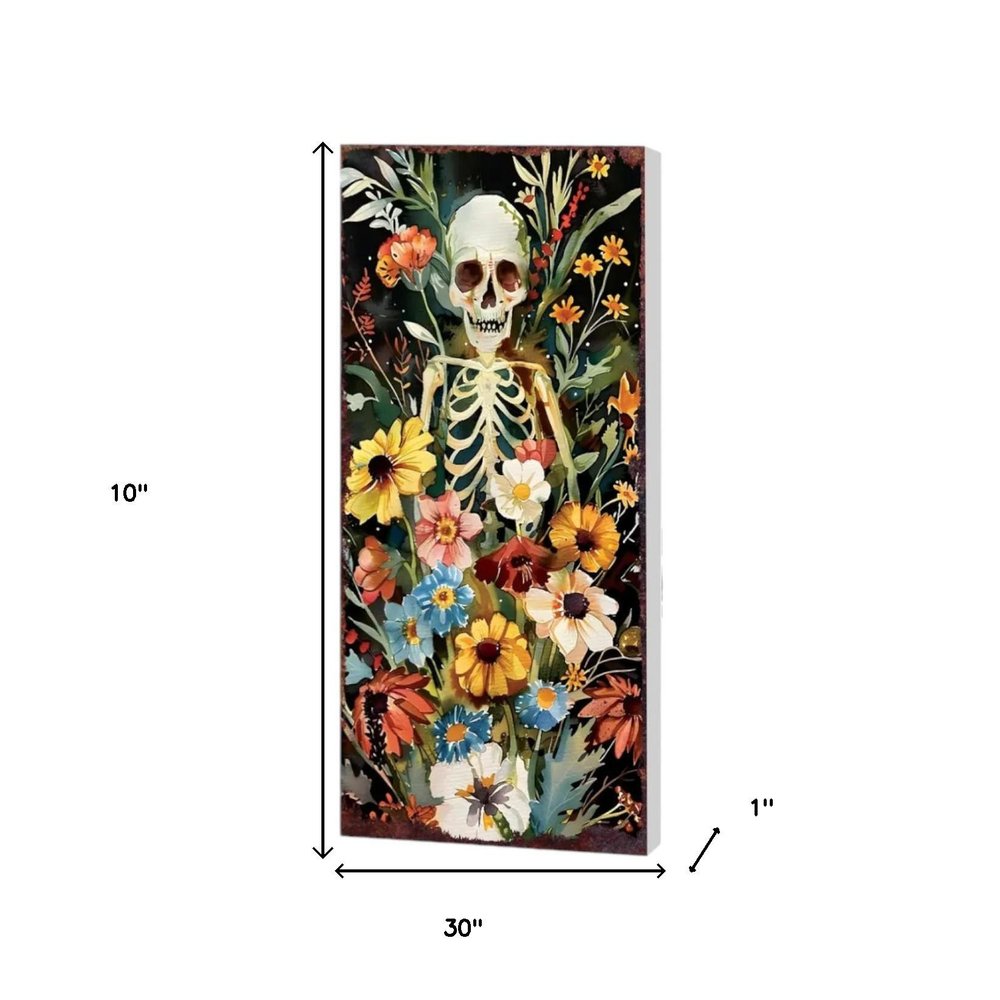 10" Black White Yellow And Green Solid Wood Wildflowers Halloween Skeleton Garden Stake HomeRoots