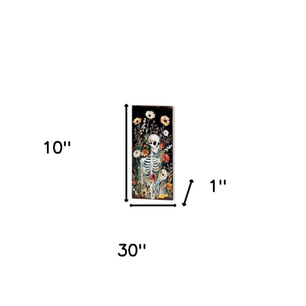 10" Black White Yellow And Green Solid Wood Daisies Halloween Skeleton Garden Stake HomeRoots